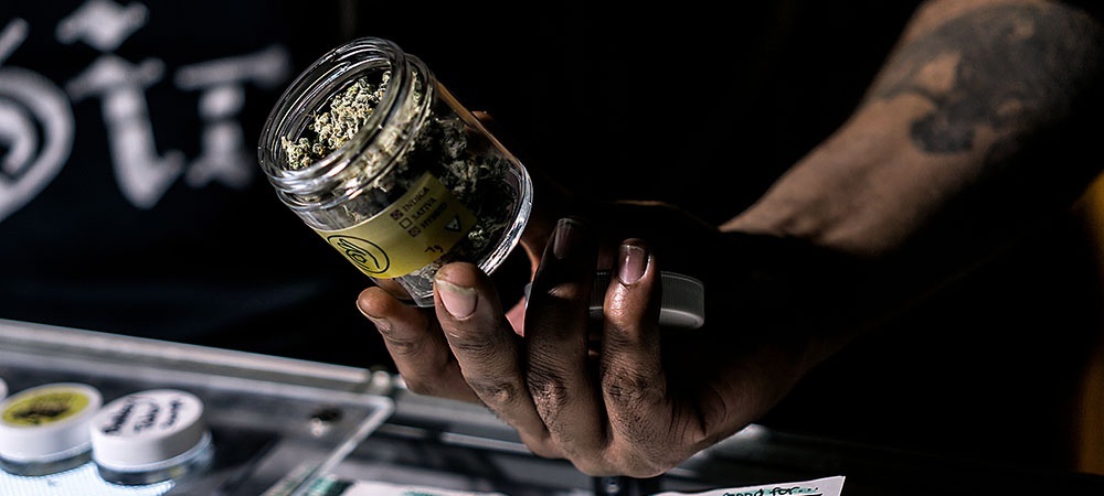 Weed jar with cannabis flower