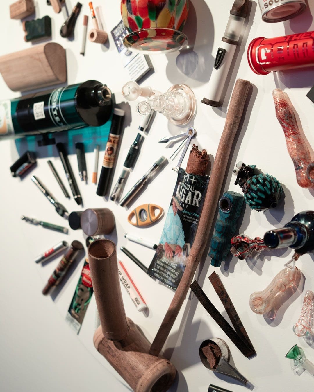 Hash pipes and smoking accessories on a table